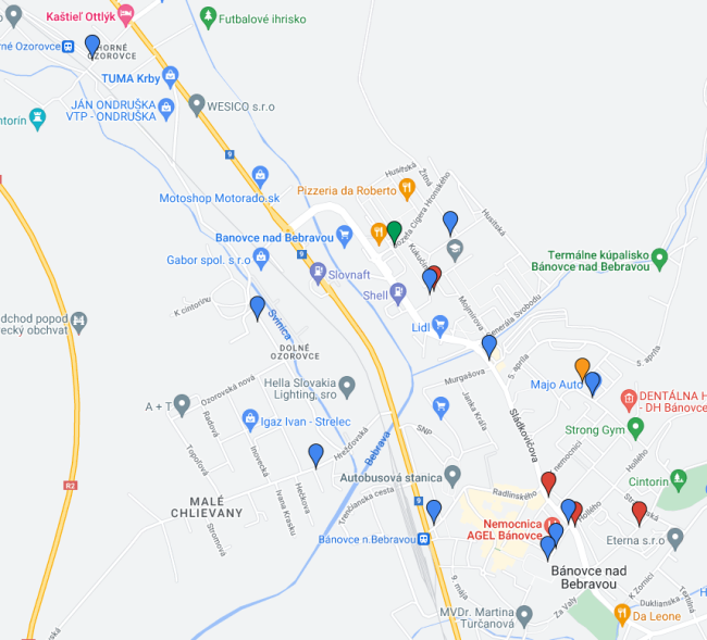 Výlepné plochy MsKS Bánovce - mapa 